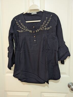 Classic Navy Embroidered Women’s Tunic Blouse